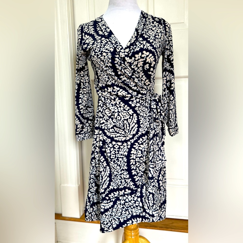 BCBG Maxazaria blue/ white wrap dress-petite small